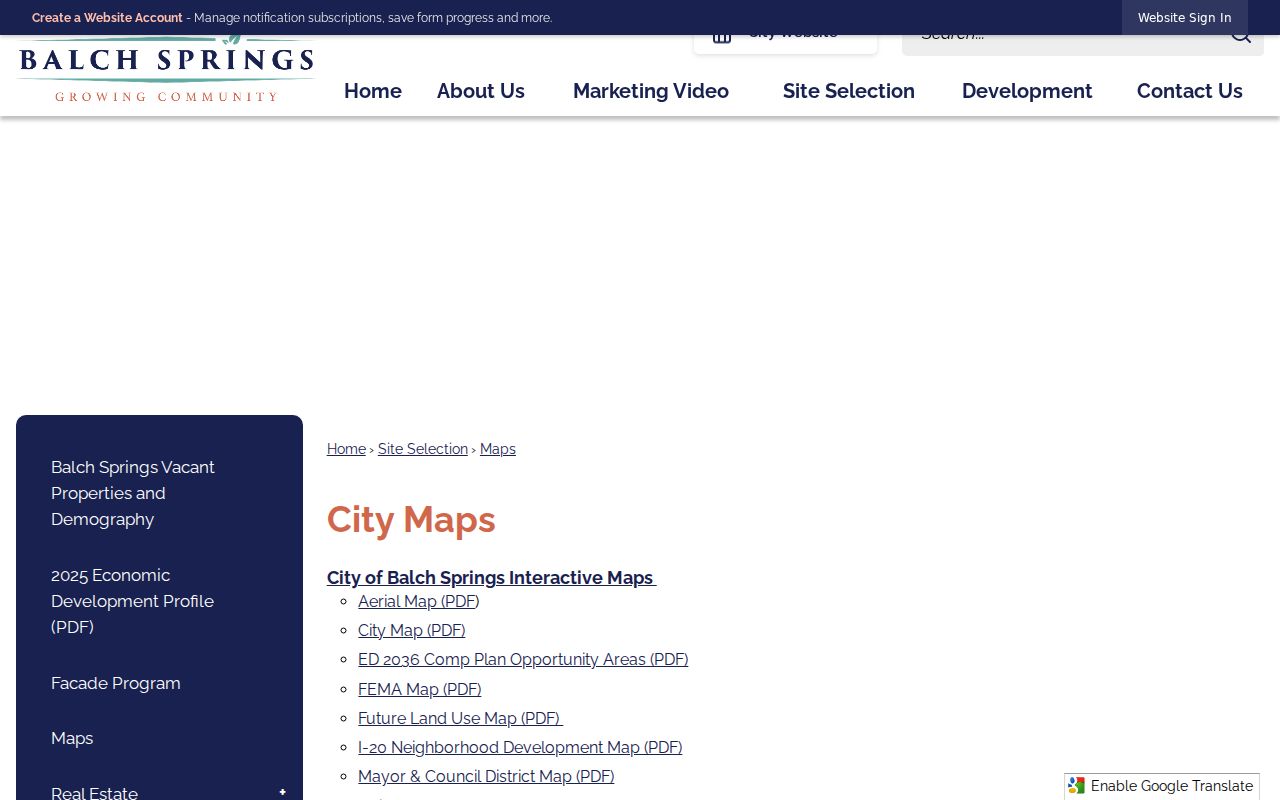 Balch Springs neighbors page view of the EDC map collection
