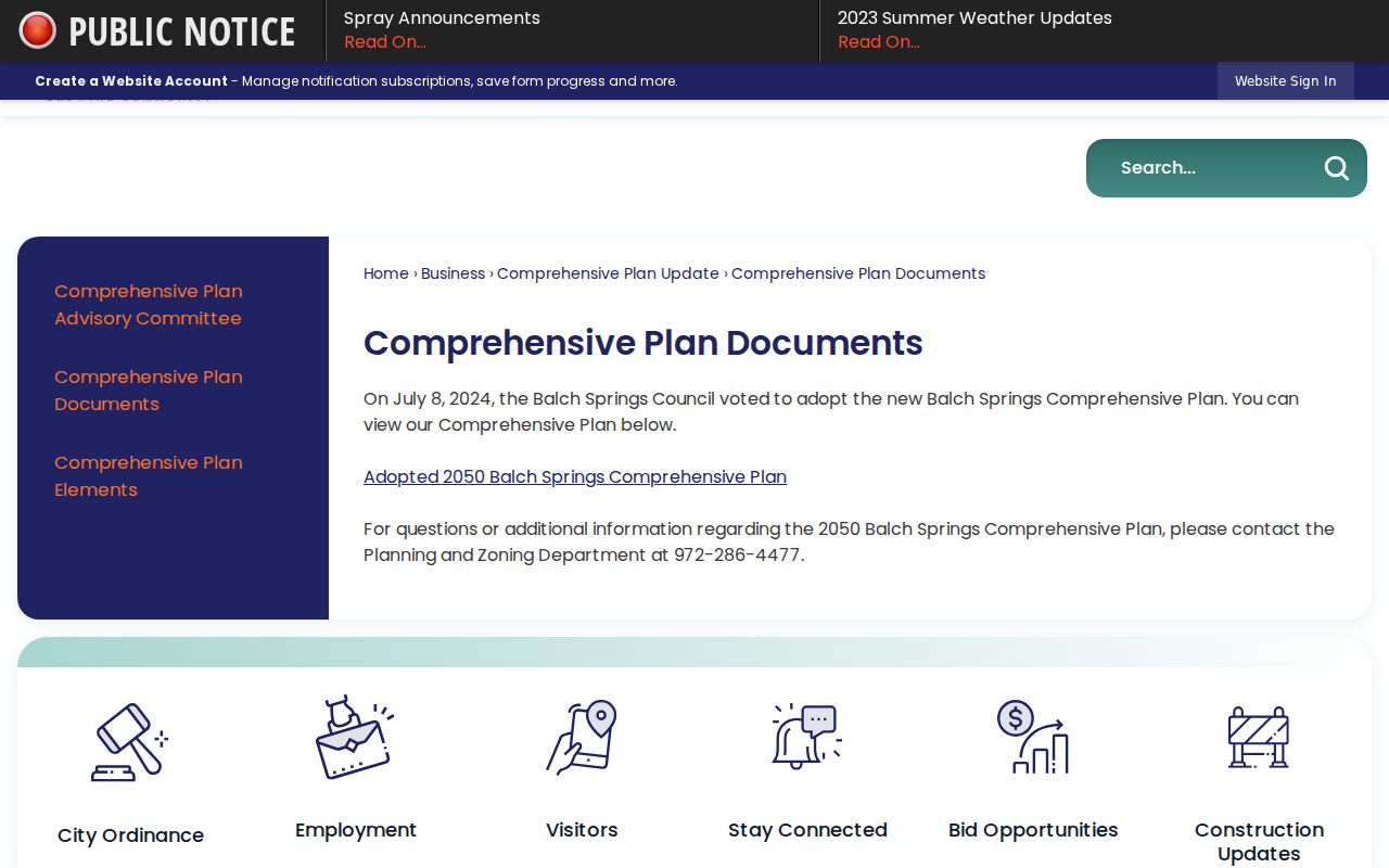 Balch Springs ZIP code directory research using comprehensive plan documents